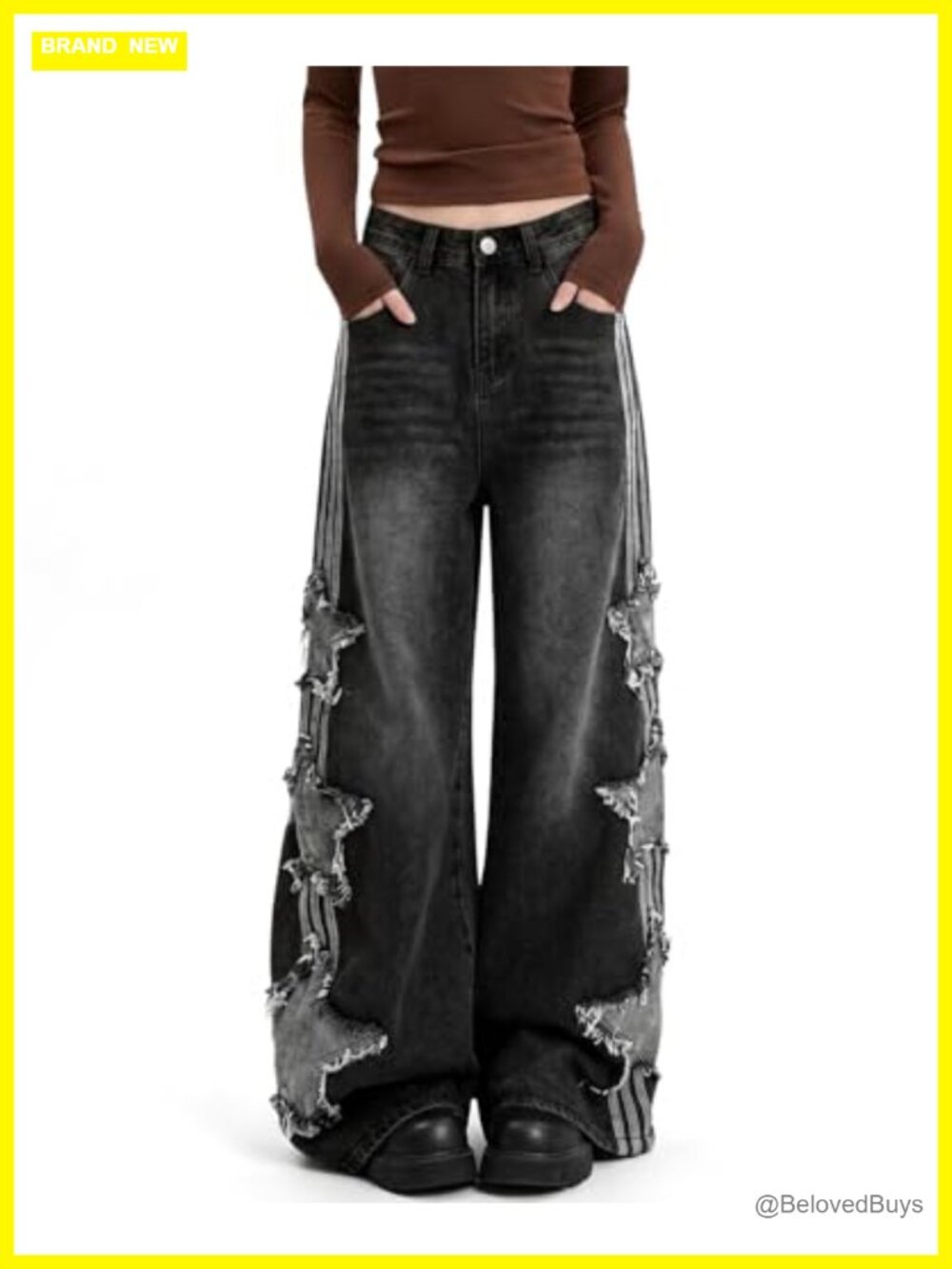 High Waisted Baggy Wide Leg Star Jeans for Women Girls